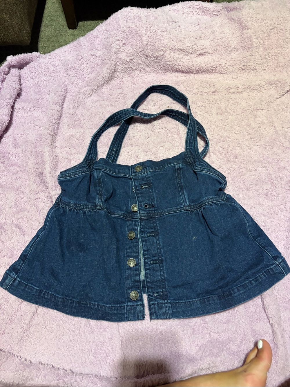 American Eagle Outfitters Dark Blue Denim Button-Front Crop Tank